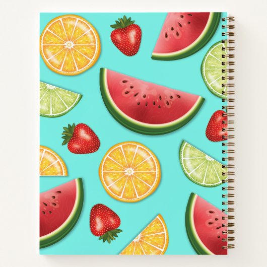 Farbenfrohe Früchte auf blauem Sommerkomfort Notizblock (Rückseite)