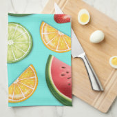 Farbenfrohe Früchte auf blauem, süßem Sommermuster Geschirrtuch (Viertel Falte)