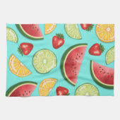 Farbenfrohe Früchte auf blauem, süßem Sommermuster Geschirrtuch (Horizontal)