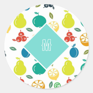 Farbenfrohe Früchte Custom Monogram Simple Runder Aufkleber