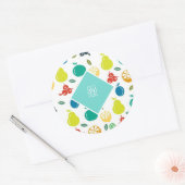 Farbenfrohe Früchte Custom Monogram Simple Runder Aufkleber (Umschlag)