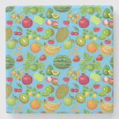 Farbenfrohe Früchte Muster 01.b Blau BG Steinuntersetzer (Vorderseite)