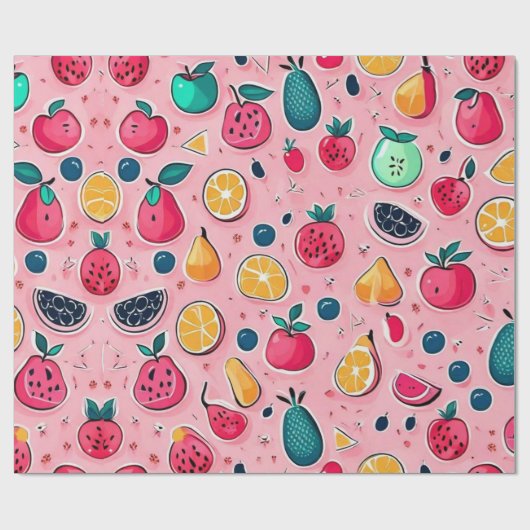 Farbenfrohe Früchte Rosa Dekoration Geschenkpapier (Flach)