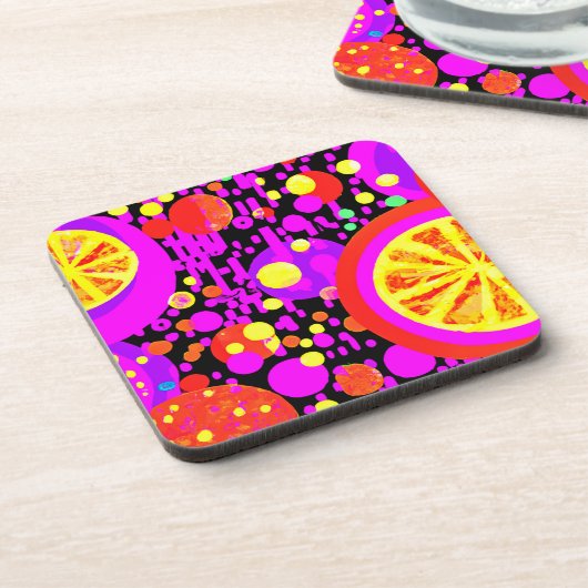 Farbenfrohe Fruchtmuster Getränkeuntersetzer (Linke Seite)
