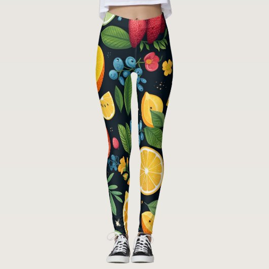 Farbenfrohe Fruchtmuster Leggings (Vorderseite)