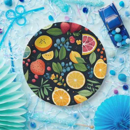 Farbenfrohe Fruchtmuster Pappteller (Party)