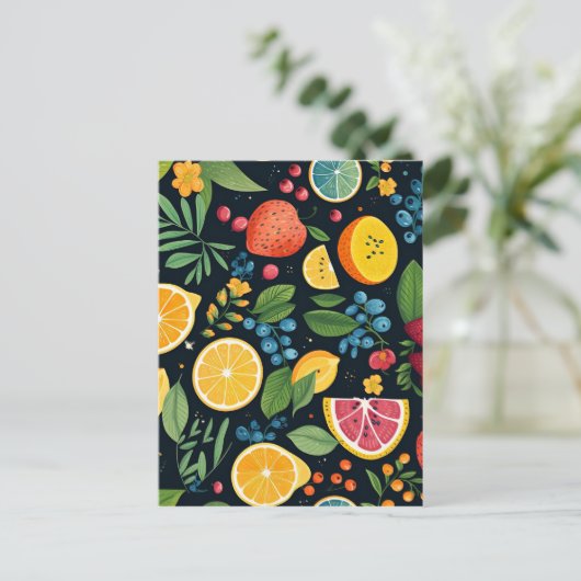 Farbenfrohe Fruchtmuster Postkarte (Stehend Vorderseite)