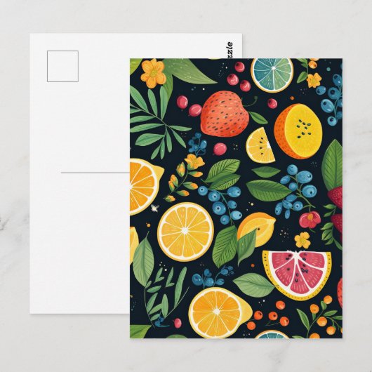 Farbenfrohe Fruchtmuster Postkarte (Vorne/Hinten)