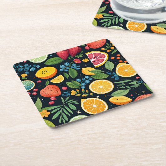 Farbenfrohe Fruchtmuster Rechteckiger Pappuntersetzer (angewinkelt)