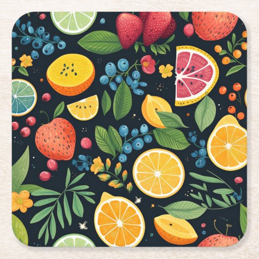 Farbenfrohe Fruchtmuster Rechteckiger Pappuntersetzer (Vorderseite)