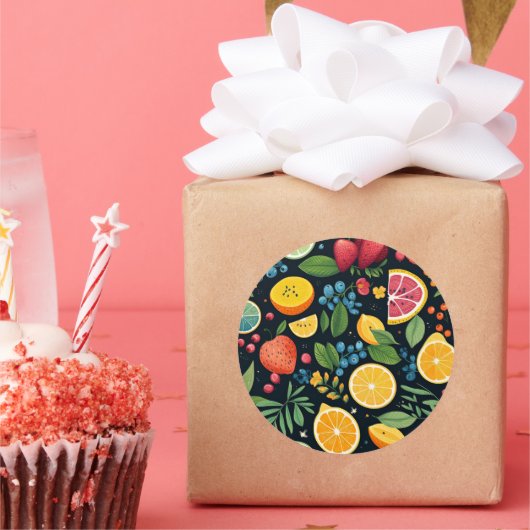 Farbenfrohe Fruchtmuster Runder Aufkleber (Party)