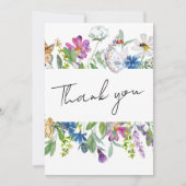 Farbenfrohe Frühjahrsfeier Wildblume Foto Hochzeit Dankeskarte (Vorderseite)