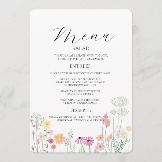 Farbenfrohe Frühjahrsmenü-Wildblume Einladung (Vorderseite)