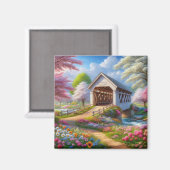 Farbenfrohe Frühlings-/blumengeschmückte Brücke & Magnet (Vorderseite/Rückseite)