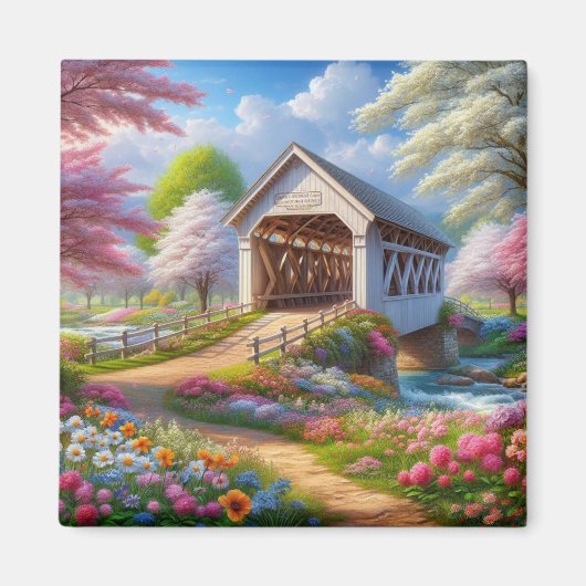 Farbenfrohe Frühlings-/blumengeschmückte Brücke & Magnet (Vorne)