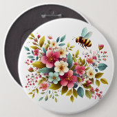 Farbenfrohe, Frühlings-/Blütenbiene Button (Vorne & Hinten)