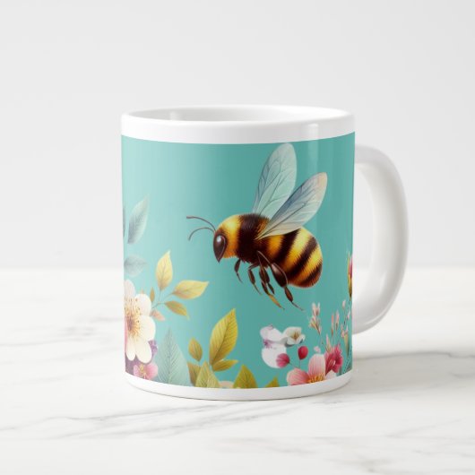 Farbenfrohe, Frühlings-/Blütenbiene Jumbo-Tasse (Vorderseite Rechts)