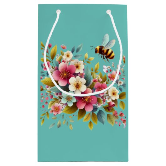 Farbenfrohe, Frühlings-/Blütenbiene Kleine Geschenktüte (Rückseite)