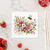 Farbenfrohe, Frühlings-/Blütenbiene Serviette (Beispiel)