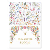 Farbenfrohe Frühlings-Wildblumen-Hochzeitssitzordn Tischnummer (Vorderseite)