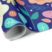 Farbenfrohe Frühlingsblumen auf blau Geschenkpapier (Rolleneckpunkt)