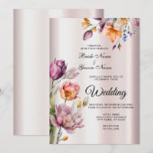 Farbenfrohe Frühlingsblumen Einladung Hochzeit (Vorne/Hinten)