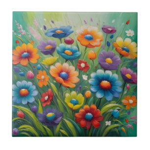 Farbenfrohe Frühlingsblumen Fliese