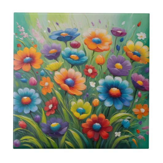 Farbenfrohe Frühlingsblumen Fliese (Vorderseite)