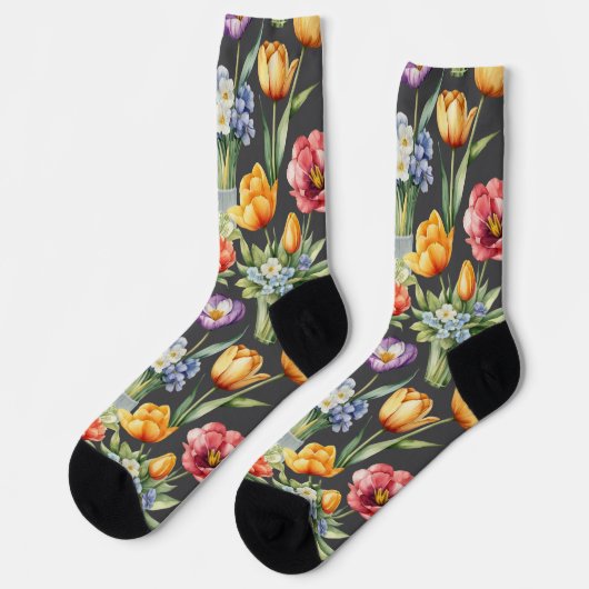 Farbenfrohe Frühlingsblumen Gemusterter Garten Lov Socken (Linkes Detail)