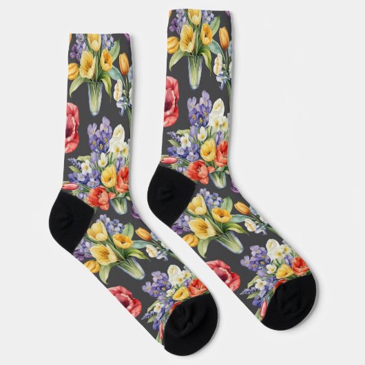 Farbenfrohe Frühlingsblumen Gemusterter Garten Lov Socken (Rechts)
