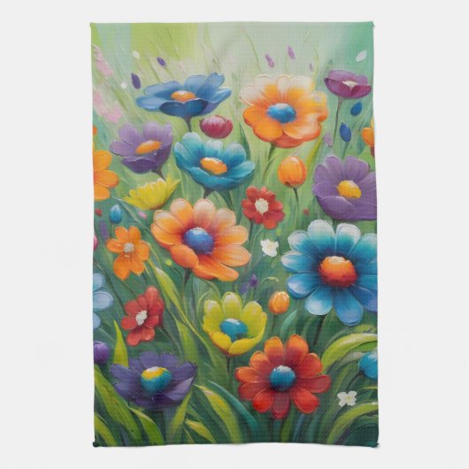 Farbenfrohe Frühlingsblumen Geschirrtuch (Vertikal)