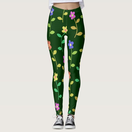 farbenfrohe Frühlingsblumen, grüne Leggings (Vorderseite)