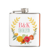 Farbenfrohe Frühlingsblumen Hochzeitskranz Flachmann (Vorderseite)