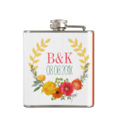 Farbenfrohe Frühlingsblumen Hochzeitskranz Flachmann (Rückseite)