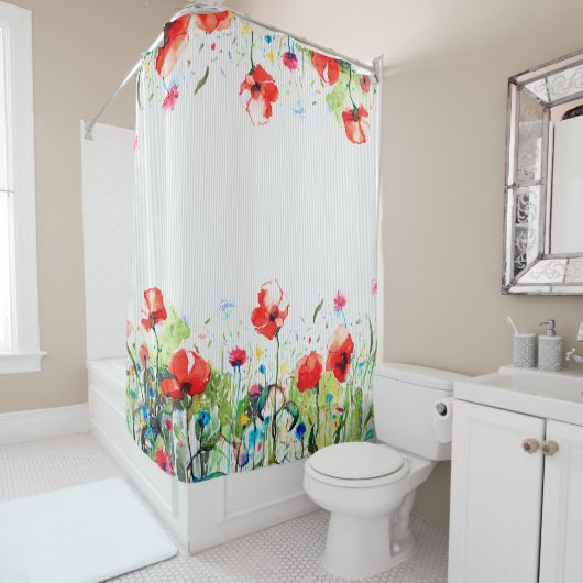 Farbenfrohe Frühlingsblumen Illustration Duschvorhang (Beispiel)