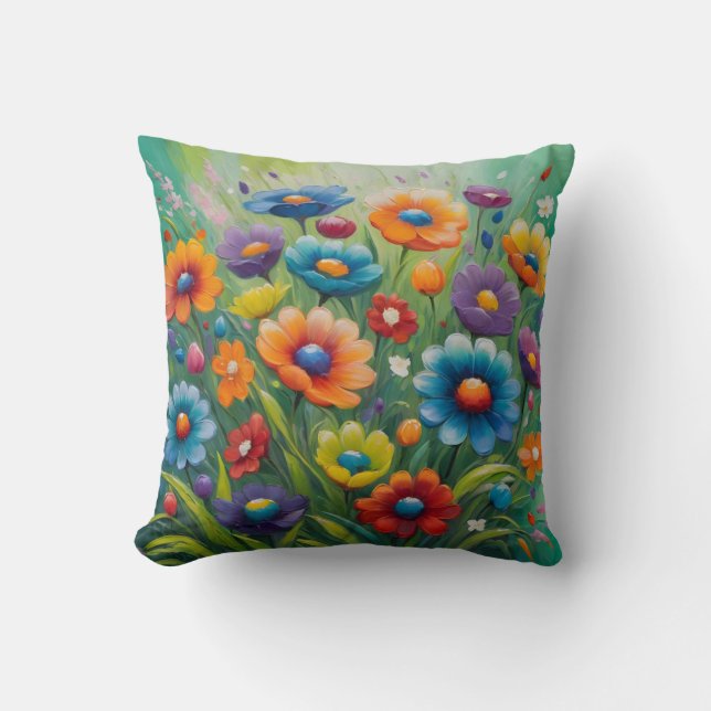 Farbenfrohe Frühlingsblumen Kissen (Vorderseite)