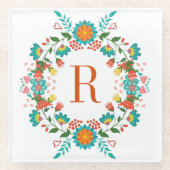 Farbenfrohe Frühlingsblumen Kränze Monogramm Glasuntersetzer (Vorderseite)