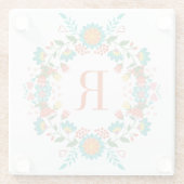 Farbenfrohe Frühlingsblumen Kränze Monogramm Glasuntersetzer (Rückseite)