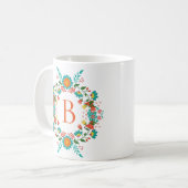 Farbenfrohe Frühlingsblumen Kränze Monogramm Kaffeetasse (Vorderseite Links)