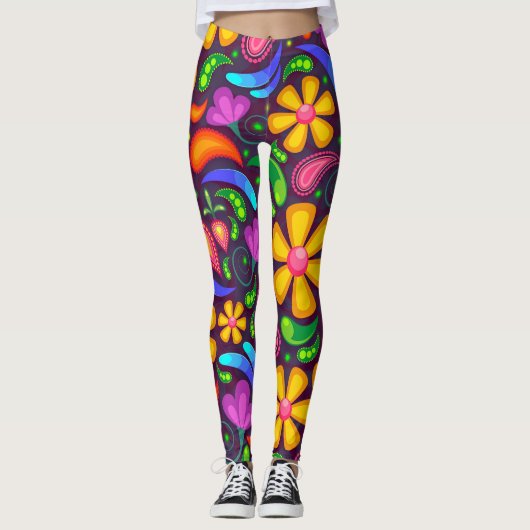 farbenfrohe Frühlingsblumen Leggings (Vorderseite)