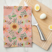 Farbenfrohe Frühlingsblumen Mädchenname Monogram Geschirrtuch (Viertel Falte)