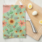 Farbenfrohe Frühlingsblumen Mädchenname Monogram Geschirrtuch (Viertel Falte)