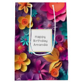 Farbenfrohe Frühlingsblumen Muster Geburtstag Mittlere Geschenktüte (Rückseite)