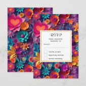 Farbenfrohe Frühlingsblumen Muster Hochzeit RSVP Karte (Vorne/Hinten)