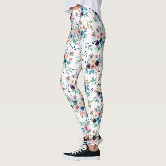 Farbenfrohe Frühlingsblumen Muster Leggings (Links)
