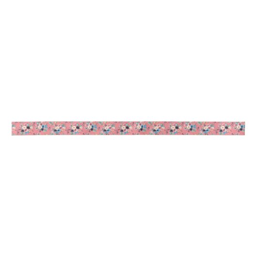 Farbenfrohe Frühlingsblumen pattern satin band Satinband (Vorderseite)