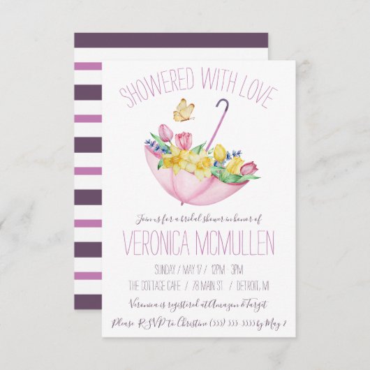 Farbenfrohe Frühlingsblumen und Brautparty mit Sch Einladung (Vorne/Hinten)