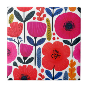 Farbenfrohe Frühlingsblumen Wassercolor Boho Fliese