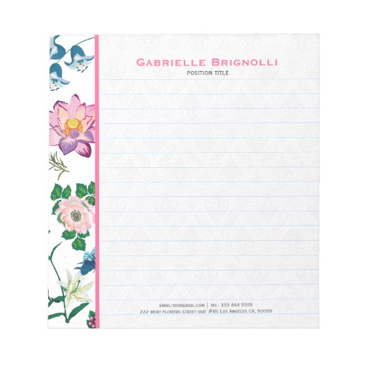 Farbenfrohe Frühlingsblumen Weiß Hintergrund Notizblock (Vorderseite)