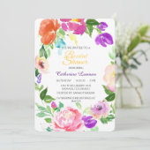 Farbenfrohe Frühlingsblumenkreide Brautparty laden Einladung (Stehend Vorderseite)